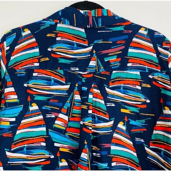 Soft Surroundings Sail Away Button Down Blouse Small Multicolor Nautical Playful - Picture 7 of 10